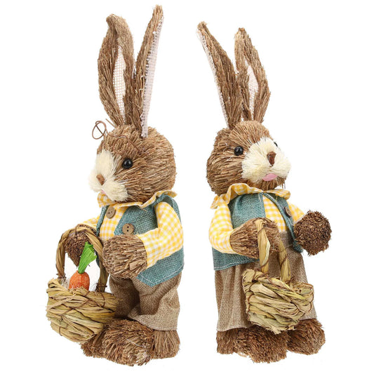 Set de 2 Conejos de Paja - Figuras Decorativas de Pascua