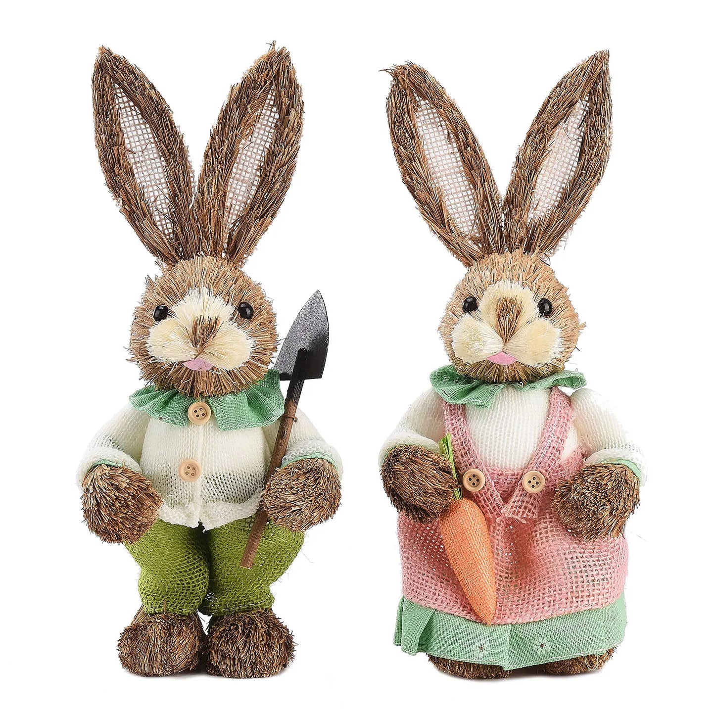 Set de 2 Conejos de Paja - Decoración de Pascua (23/35CM)
