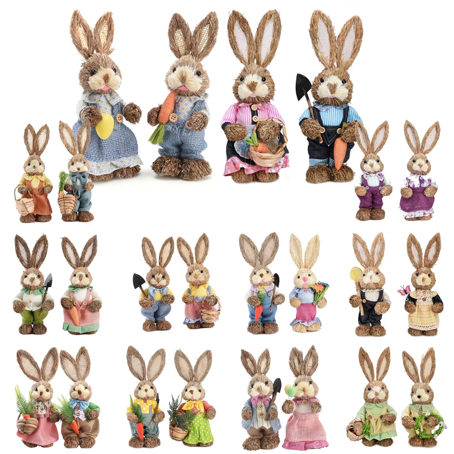 Set de 2 Conejos de Paja - Decoración de Pascua (23/35CM)