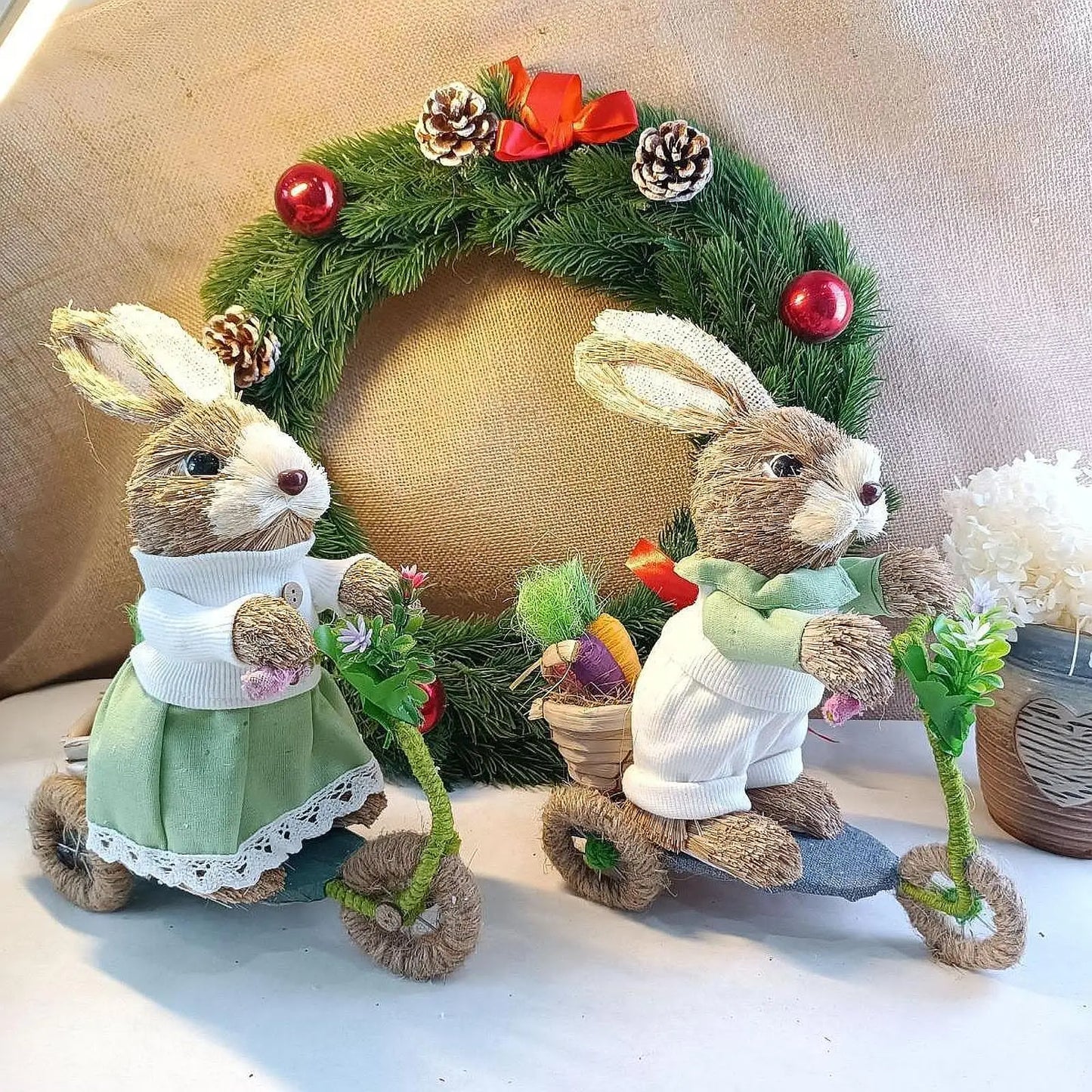 Conejo de Pascua de Paja - Decoración para Hogar y Jardín