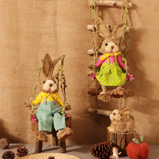 Par de Conejo de Paja 35cm - Decoración de Pascua