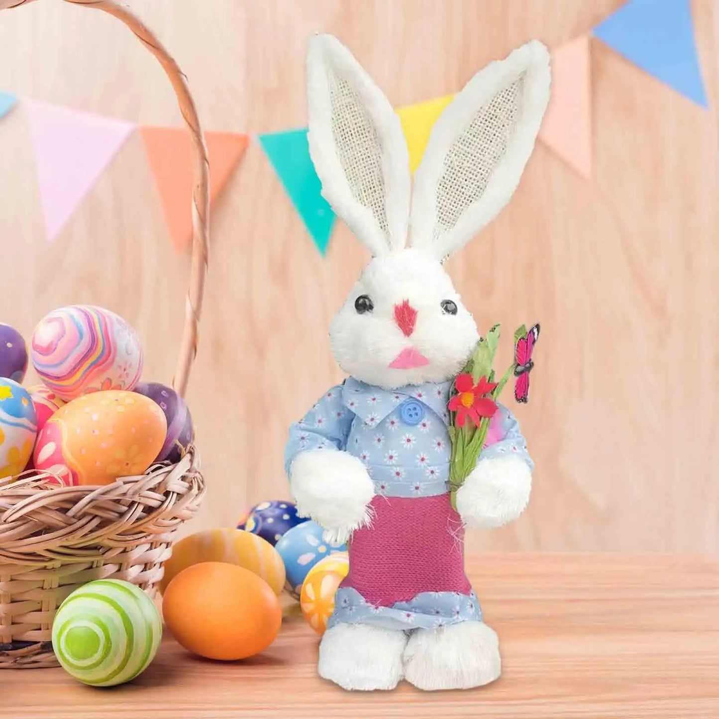 Conejo de Paja de Pascua - Figura Decorativa para Mesa