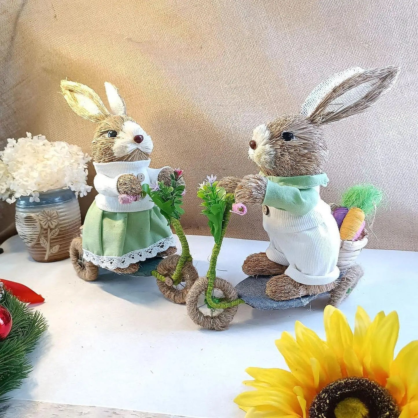 Conejo de Pascua de Paja - Decoración para Hogar y Jardín