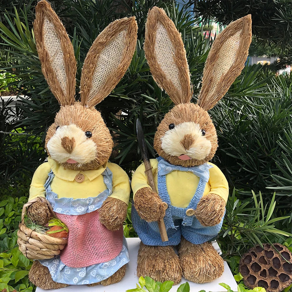 Par de Conejo de Paja 35cm - Decoración de Pascua
