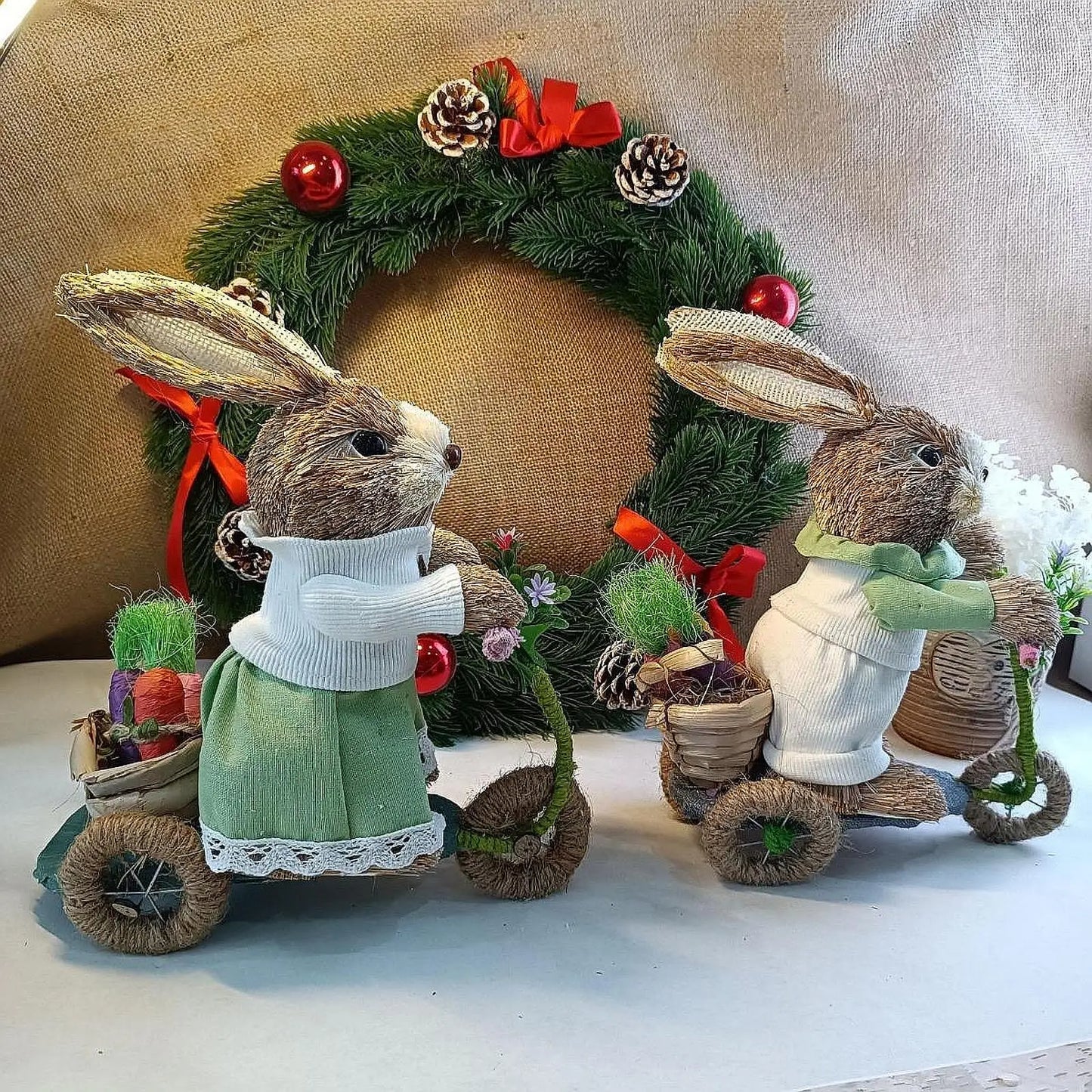 Conejo de Pascua de Paja - Decoración para Hogar y Jardín