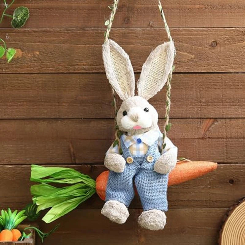 Conejo de Paja en Columpio de Zanahoria - Decoración de Pascua