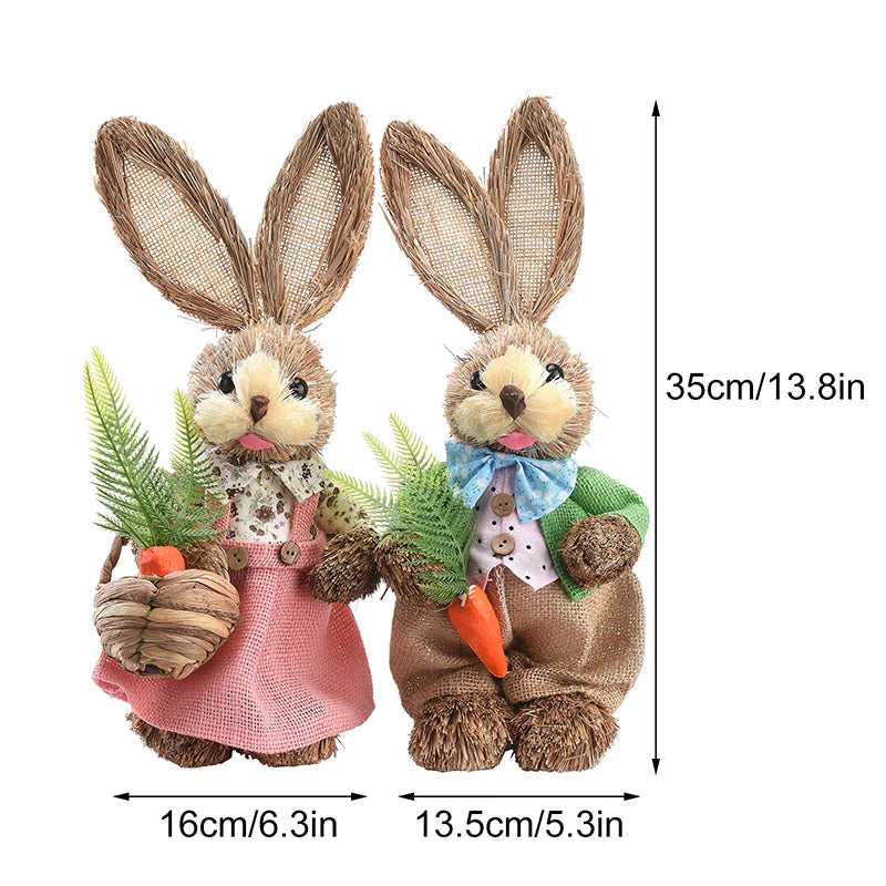 Par de Conejo de Paja 35cm - Decoración de Pascua