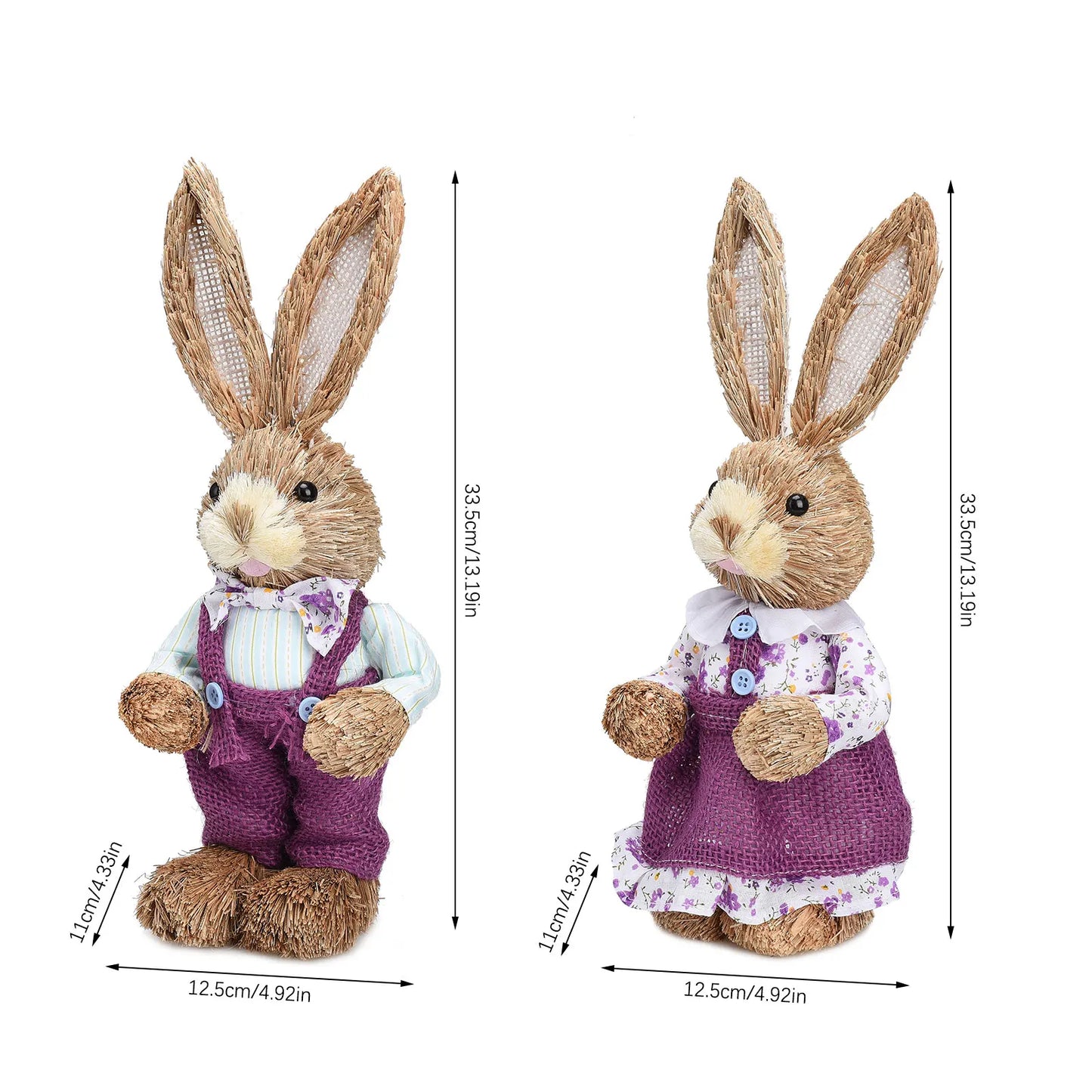 Set de 2 Conejos de Paja - Decoración de Pascua (23/35CM)