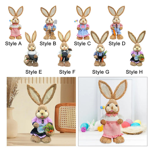 Figura de Conejo de Paja - Estatua Decorativa de Pascua