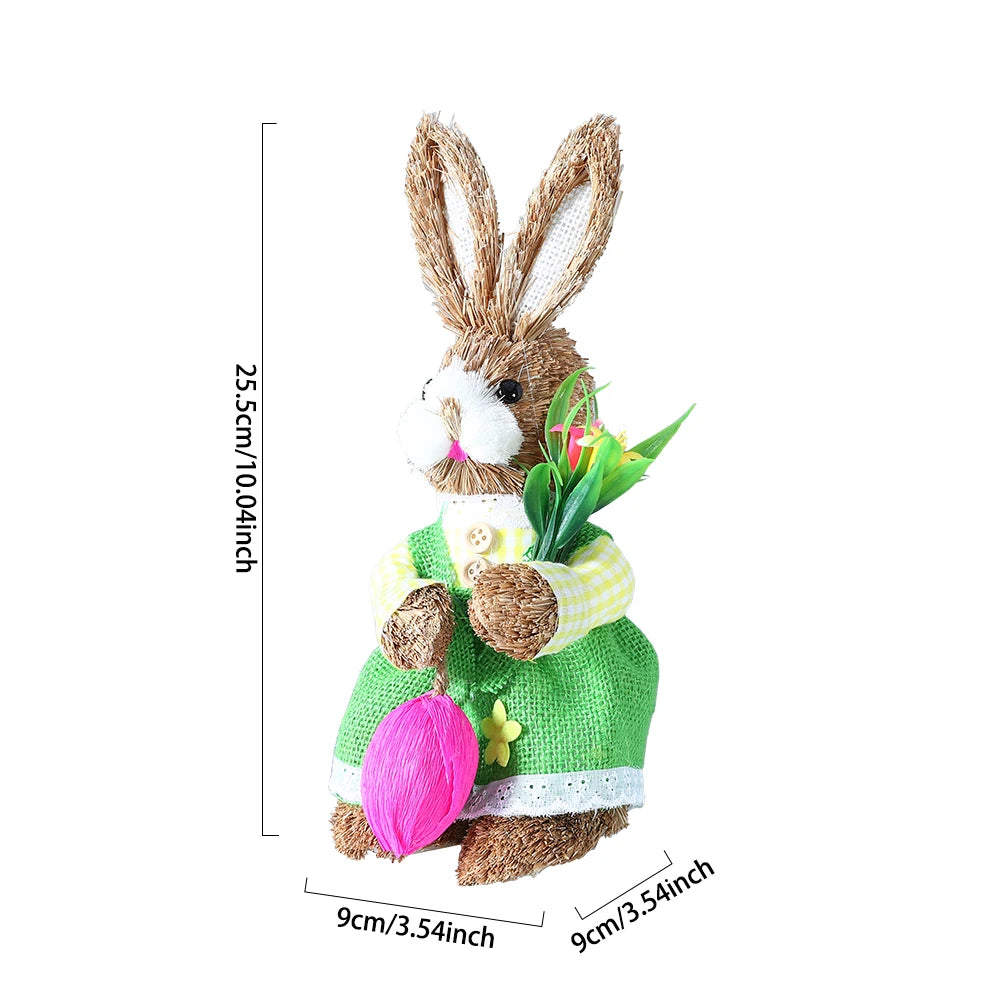 Conejo de Pascua de Paja con Canasta - Decoración Primaveral
