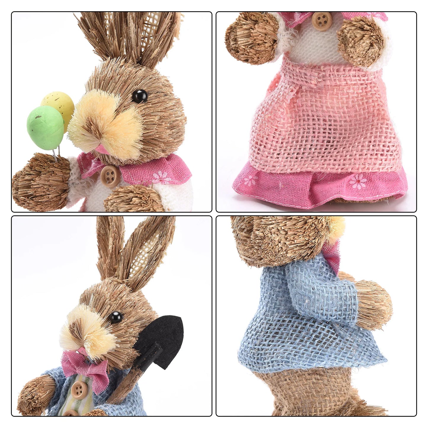 Set de 2 Conejos de Paja - Decoración de Pascua (23/35CM)
