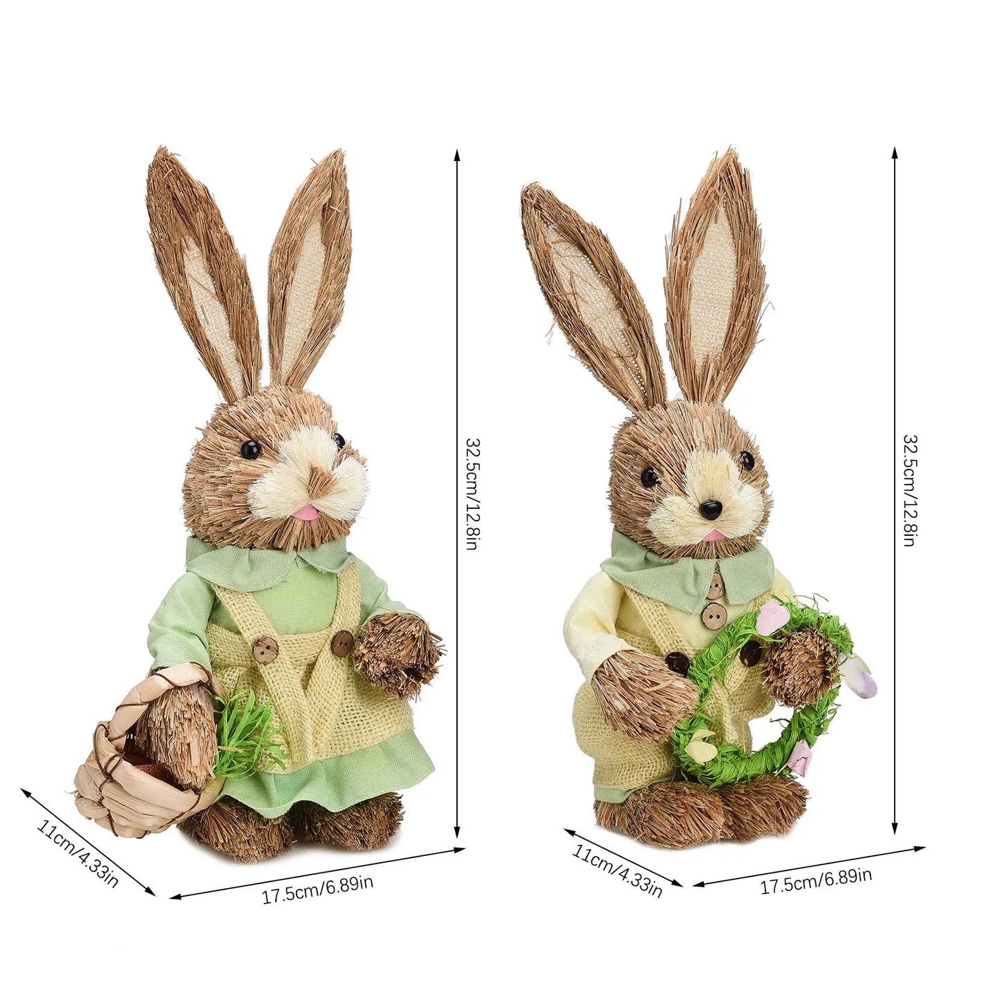 Set de 2 Conejos de Paja - Decoración de Pascua (23/35CM)