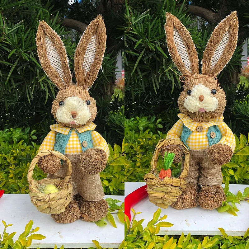 Par de Conejo de Paja 35cm - Decoración de Pascua