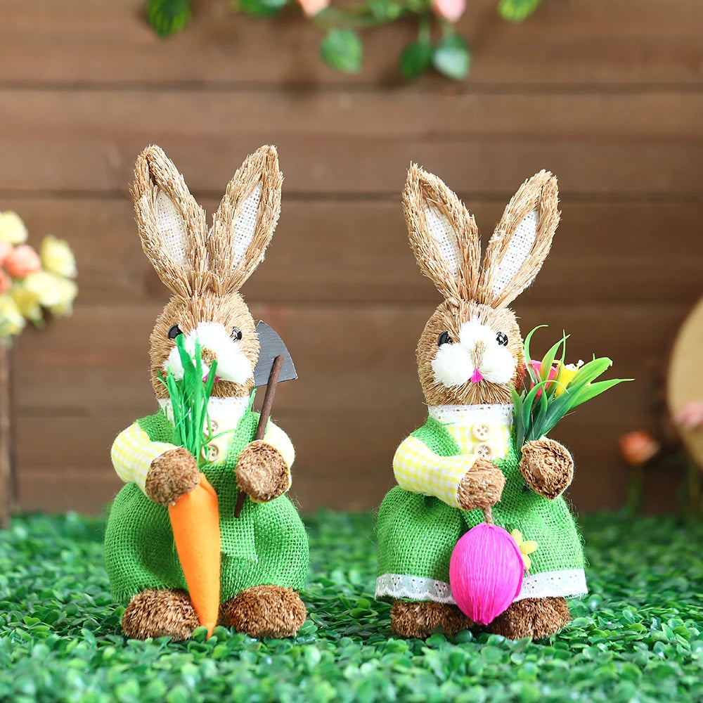 Conejo de Pascua de Paja con Canasta - Decoración Primaveral
