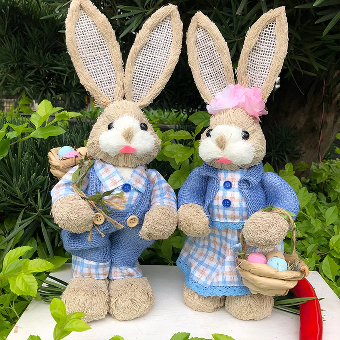 Par de Conejo de Paja 35cm - Decoración de Pascua
