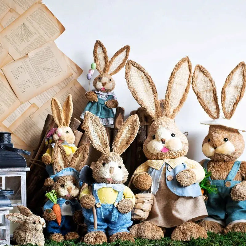 Set de 2 Conejos de Paja - Decoración de Pascua 2024