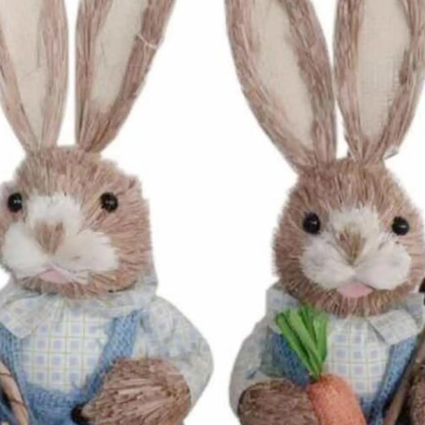 Set de 2 Conejos de Paja con Ropa - Decoración de Pascua