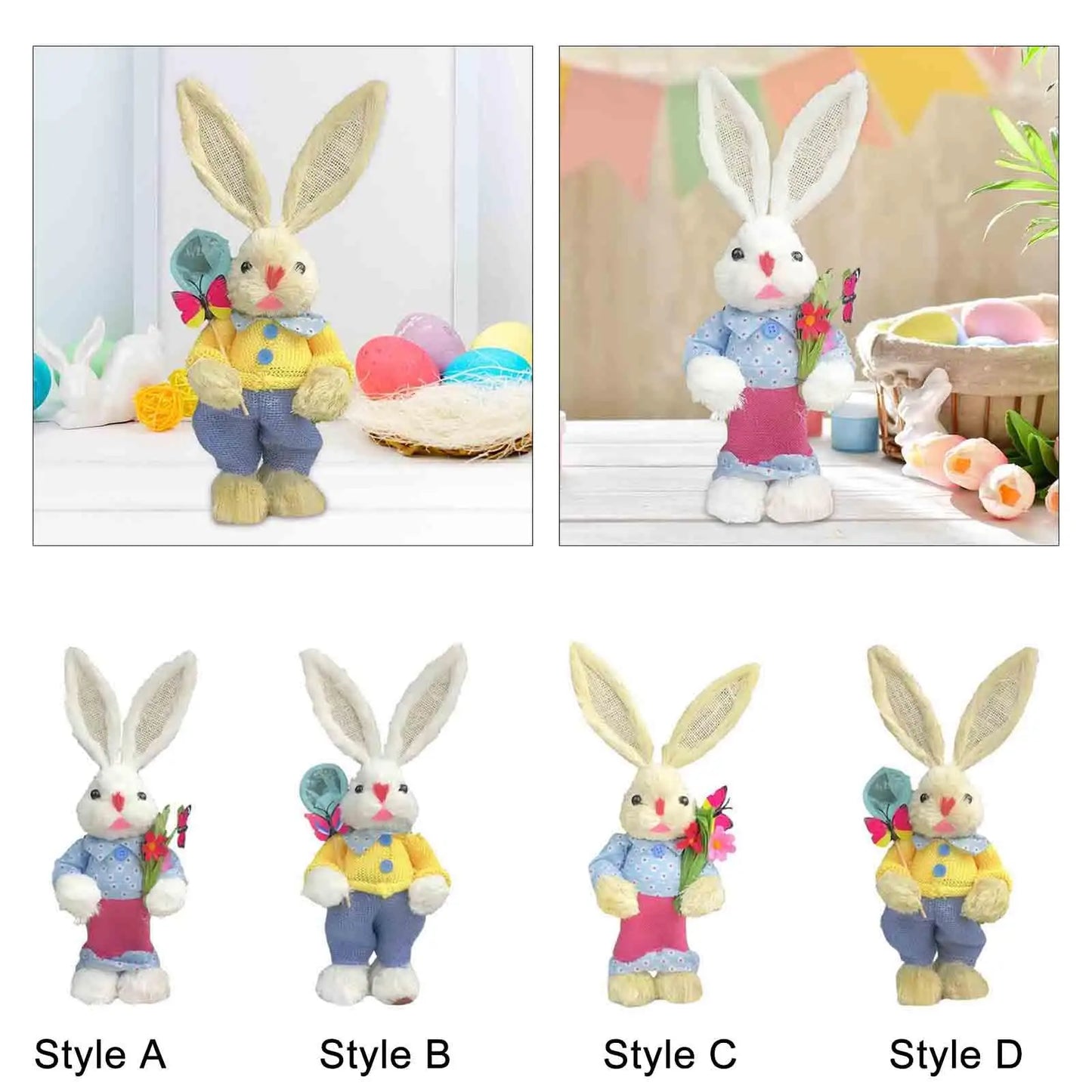 Conejo de Paja de Pascua - Figura Decorativa para Mesa
