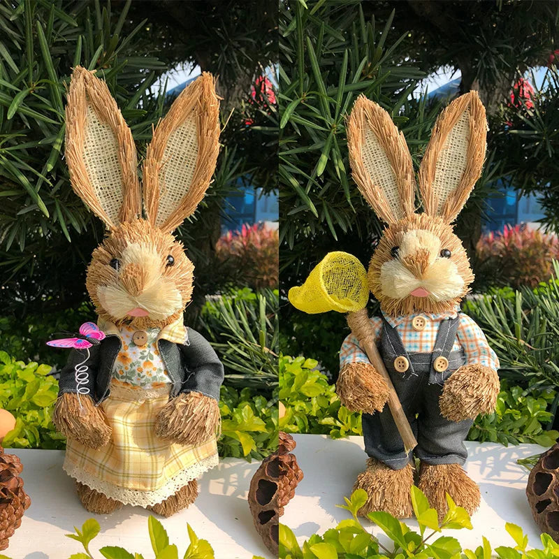 Par de Conejo de Paja 35cm - Decoración de Pascua