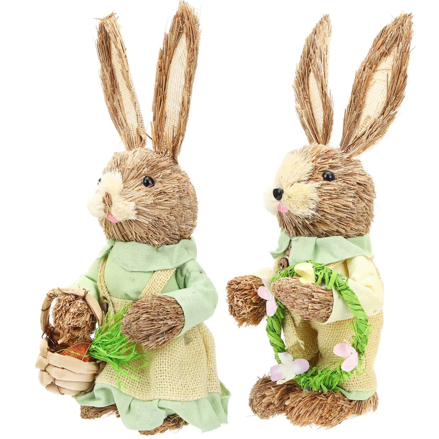 Set de 2 Conejos de Paja - Figuras Decorativas de Pascua