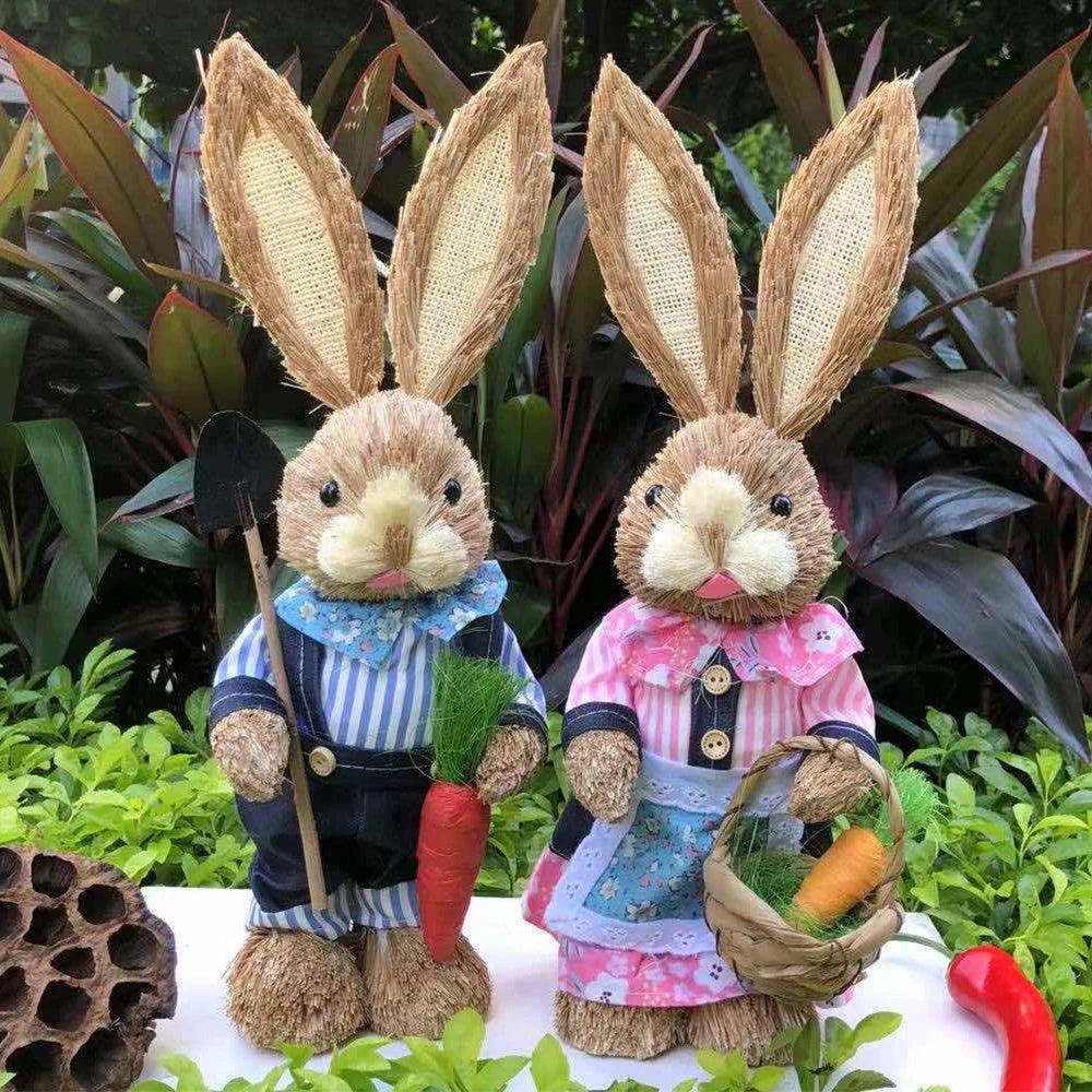 Par de Conejo de Paja 35cm - Decoración de Pascua