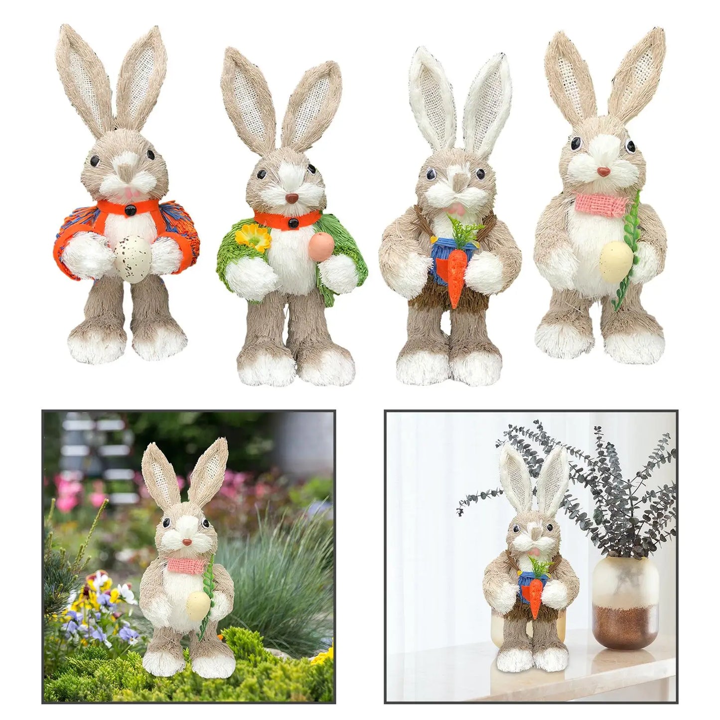 Estatua de Conejo de Paja - Figura Decorativa de Pascua