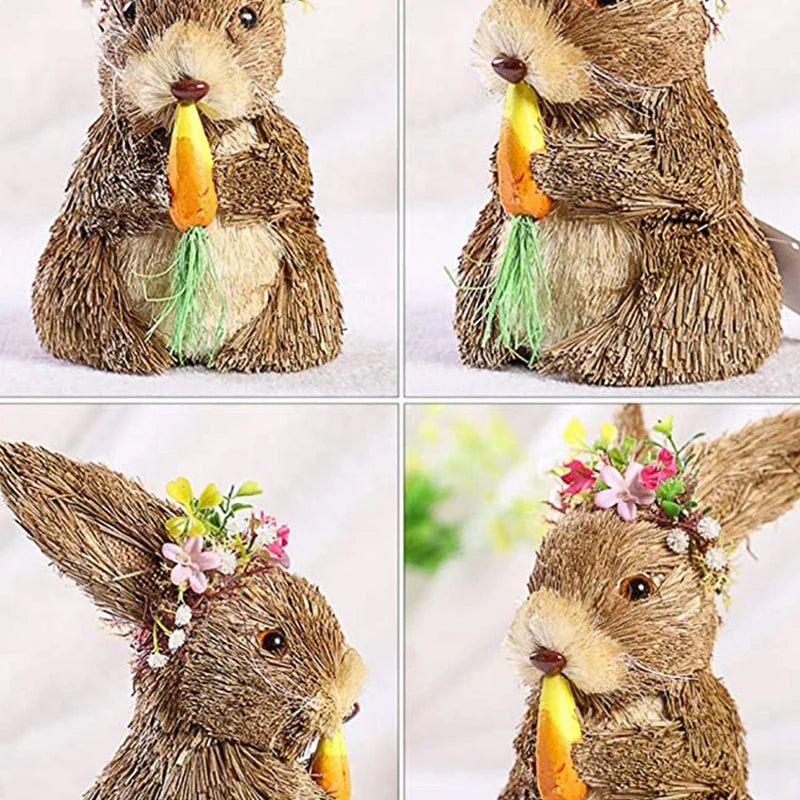 Conejo de Paja con Zanahoria - Decoración de Pascua