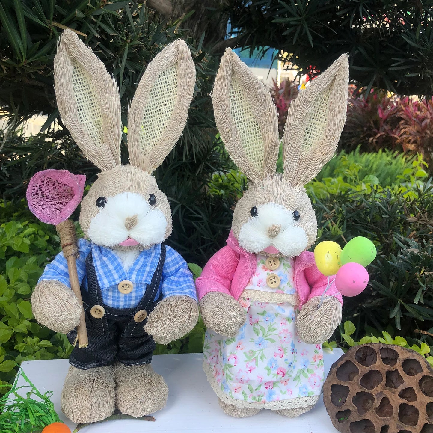 Par de Conejo de Paja 35cm - Decoración de Pascua