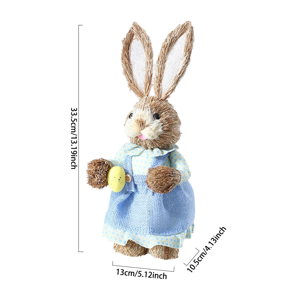 Conejo de Pascua de Paja con Canasta - Decoración Primaveral