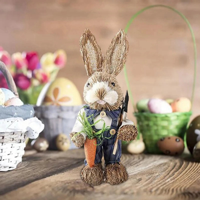 Conejo de Paja 32cm - Decoración Creativa de Pascua
