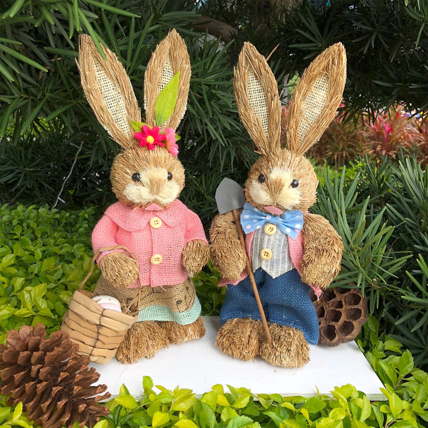 Par de Conejo de Paja 35cm - Decoración de Pascua