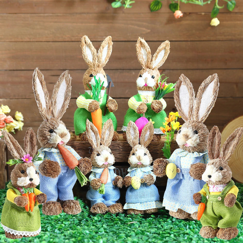 Conejo de Pascua de Paja con Canasta - Decoración Primaveral