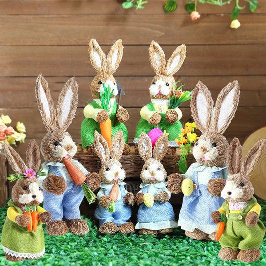 Conejo de Pascua de Paja con Canasta - Decoración Primaveral