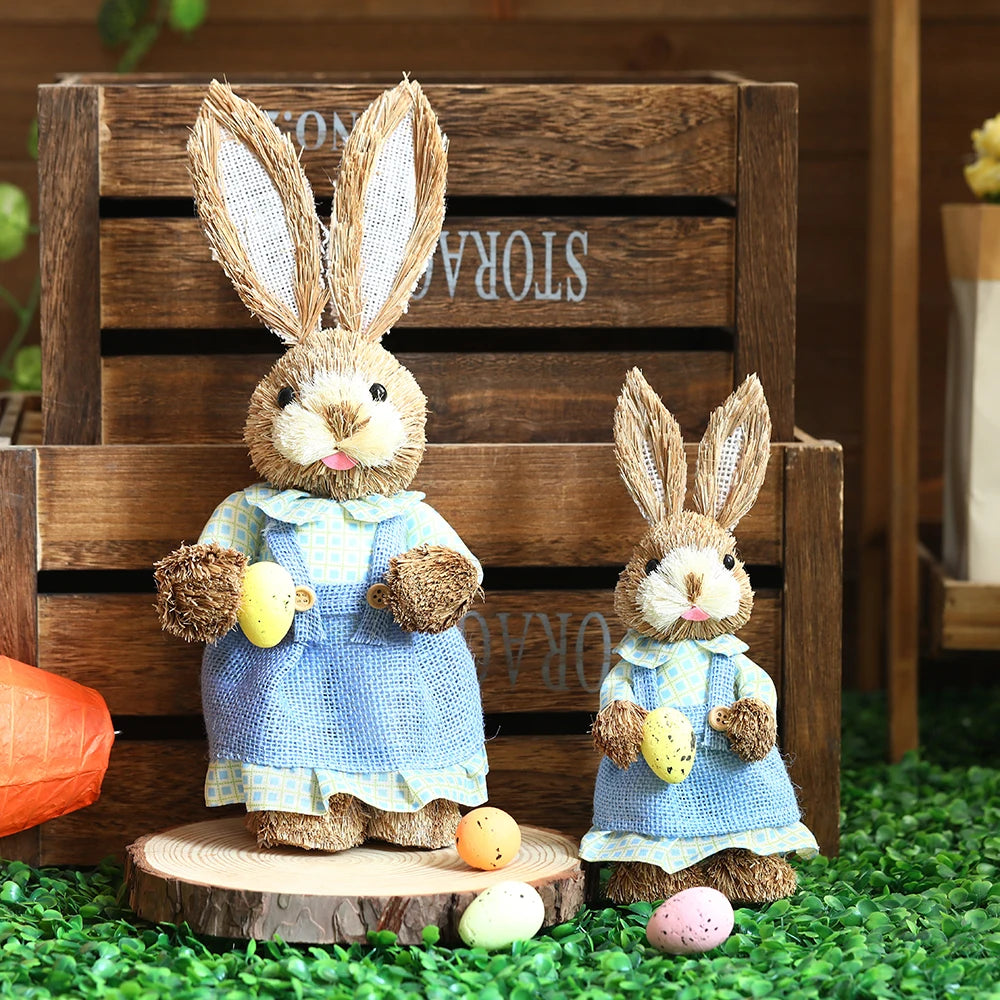 Conejo de Pascua de Paja con Canasta - Decoración Primaveral