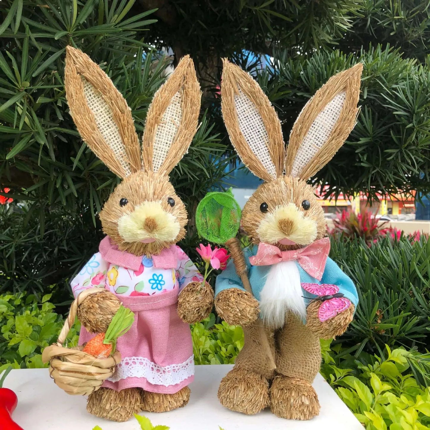 Par de Conejo de Paja 35cm - Decoración de Pascua