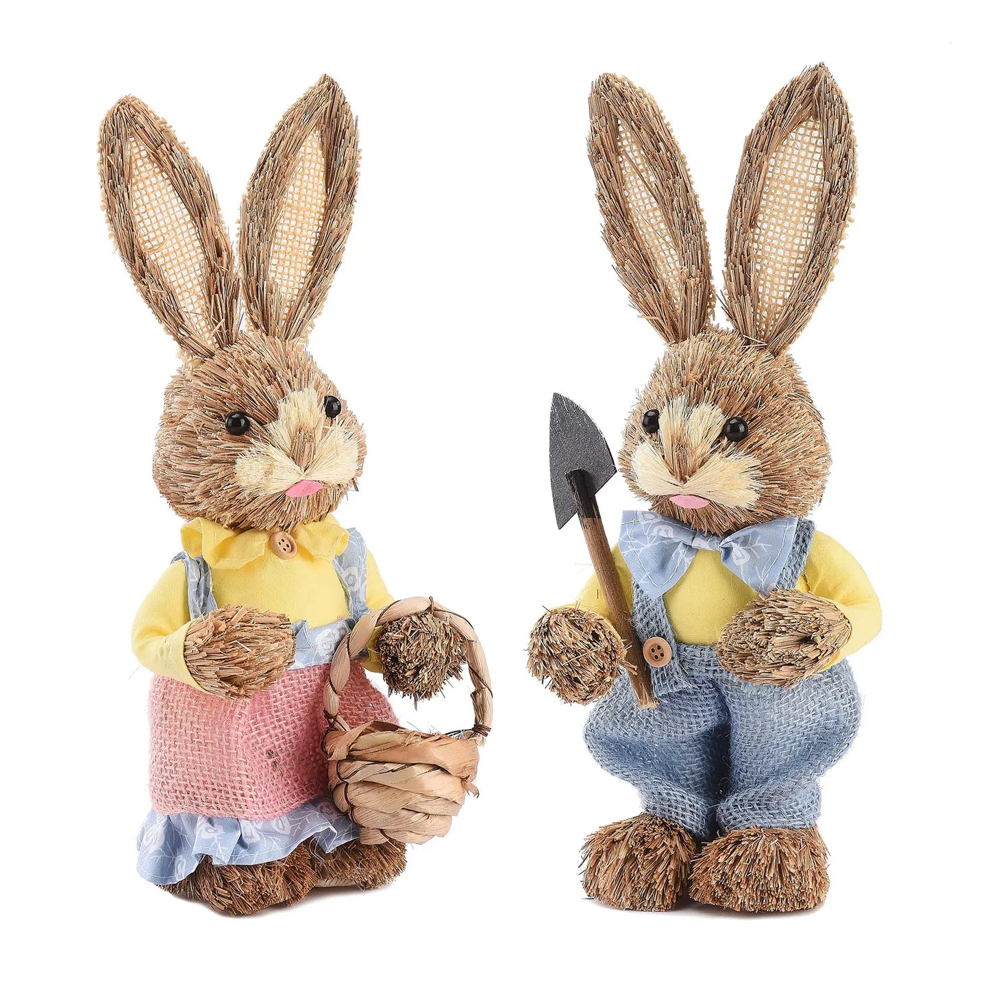 Set de 2 Conejos de Paja - Decoración de Pascua (23/35CM)