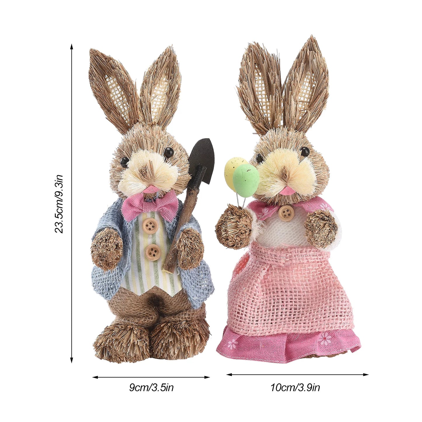 Set de 2 Conejos de Paja - Decoración de Pascua (23/35CM)