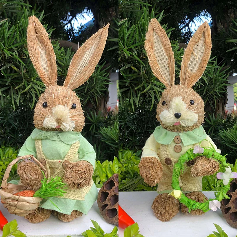 Par de Conejo de Paja 35cm - Decoración de Pascua