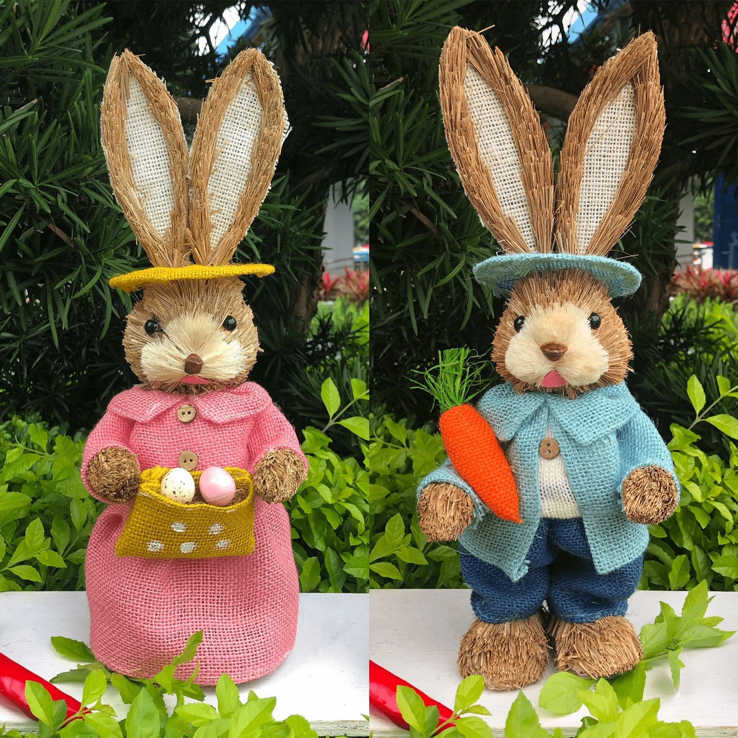 Par de Conejo de Paja 35cm - Decoración de Pascua