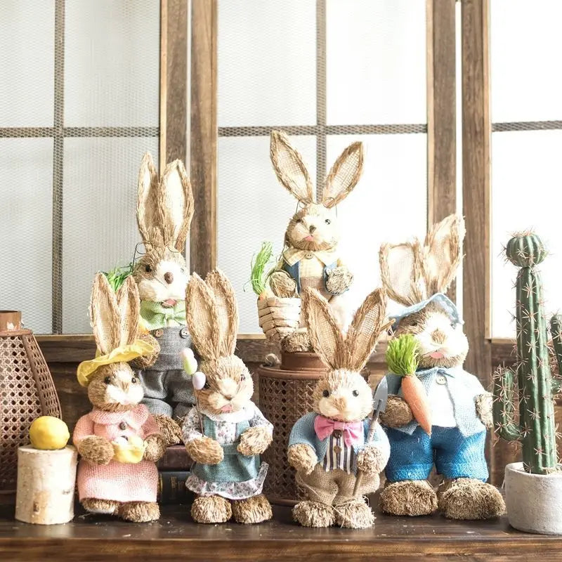 Set de 2 Conejos de Paja - Decoración de Pascua 2024