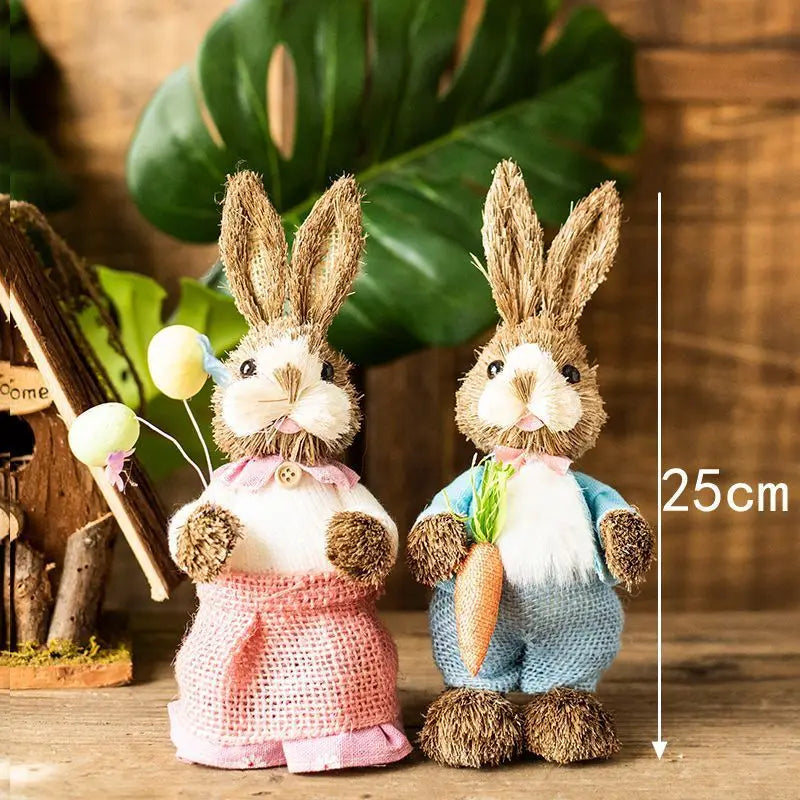 Set de 2 Conejos de Paja - Decoración de Pascua 2024