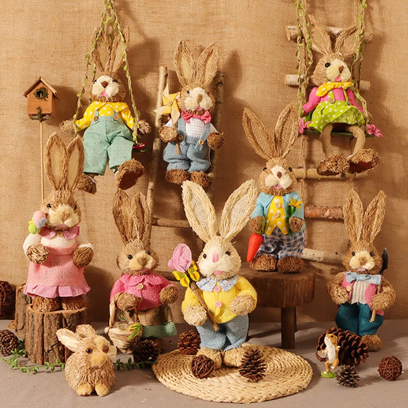 Par de Conejo de Paja 35cm - Decoración de Pascua