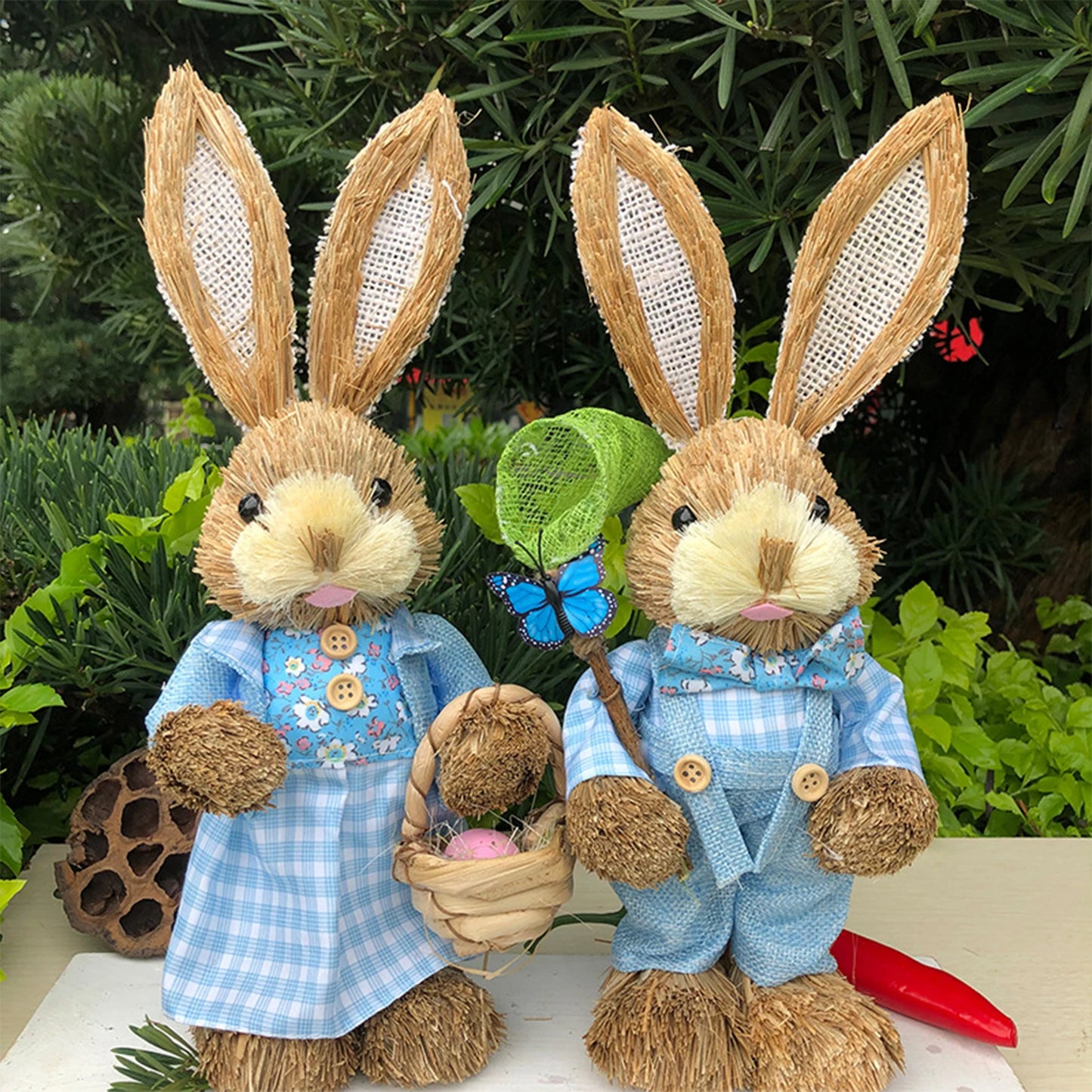 Par de Conejo de Paja 35cm - Decoración de Pascua