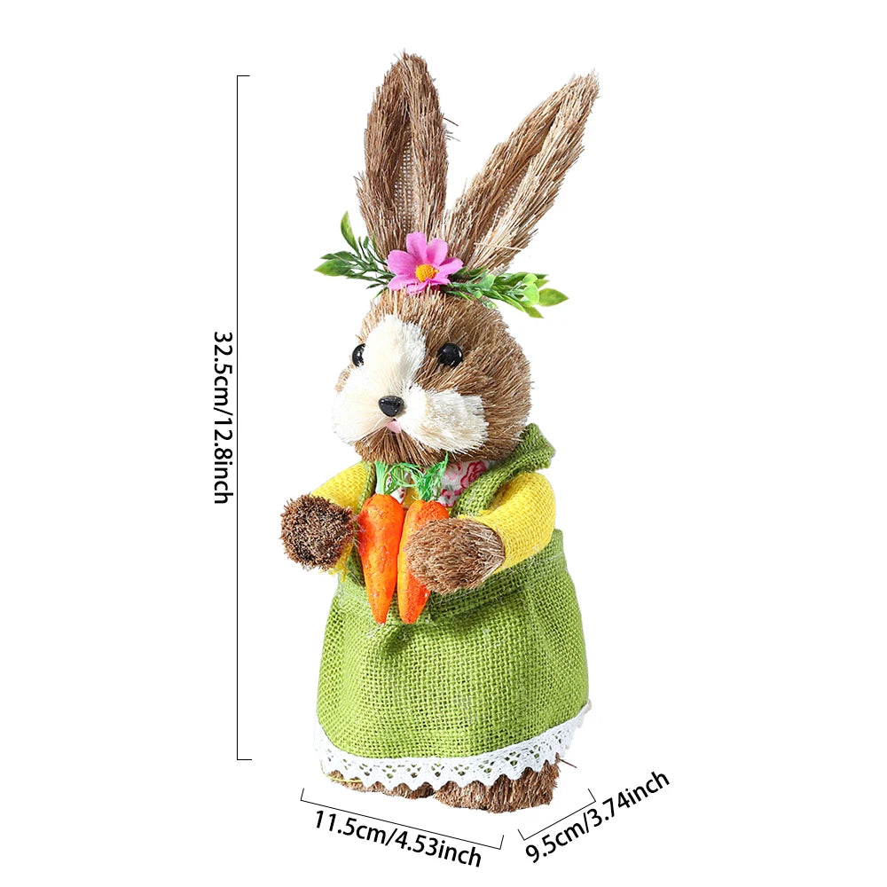 Conejo de Pascua de Paja con Canasta - Decoración Primaveral