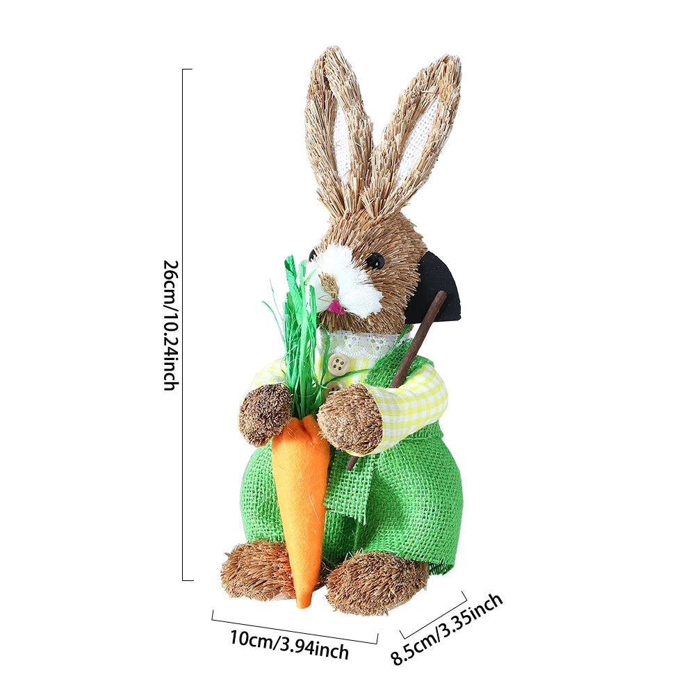 Conejo de Pascua de Paja con Canasta - Decoración Primaveral