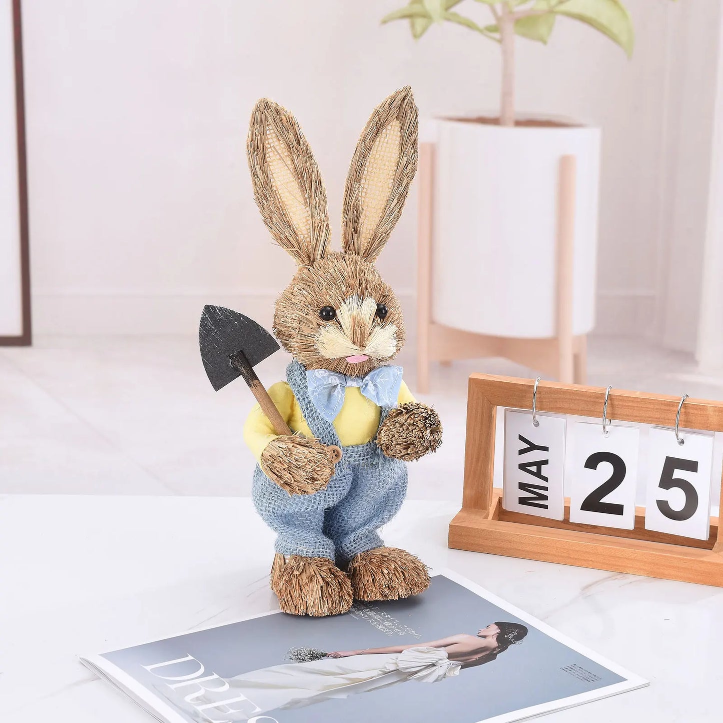 Set de 2 Conejos de Paja - Decoración de Pascua (23/35CM)