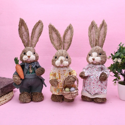 Conejo de Paja con Zanahoria 14" - Decoración de Pascua