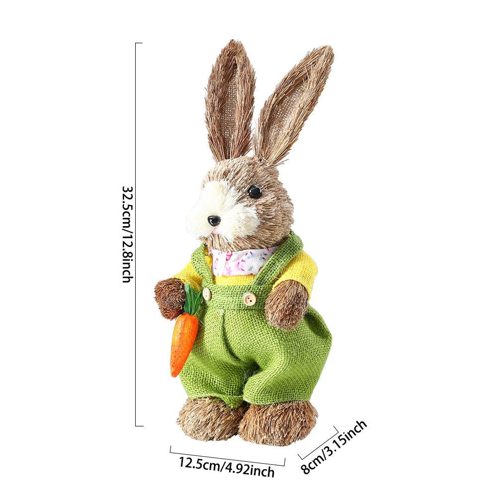 Conejo de Pascua de Paja con Canasta - Decoración Primaveral