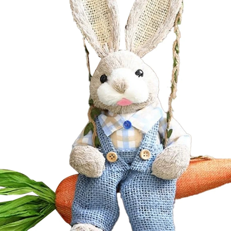 Conejo de Paja en Columpio de Zanahoria - Decoración de Pascua