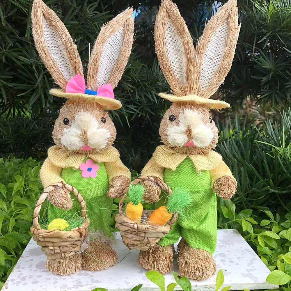 Par de Conejo de Paja 35cm - Decoración de Pascua